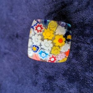 Vintage large asymmetric abstract floral Millefiori Murano glass ring adjustable